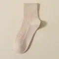 Frühlings-Sommer lässige Baumwoll-Rippenstrümpfe in Beige, bequeme und weiche Damensocken. - Einheitsgröße (34-40) / Hautfarben