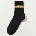 Men's Black Ribbed Crew Socks with Striped Cuffs Comfort Cotton Casual Variant Style - One Size 39-45 / Black