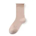 Thin mesh mid-calf socks for women, breathable summer rolled edge design in light pink color. - K49 (One Size 34-40) / Light Pink