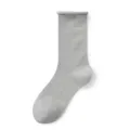 Women summer thin breathable mesh crew socks with rolled cuff, comfortable grey casual hosiery - K49 (One Size 34-40) / Light Blue