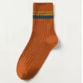 Men brown ribbed cotton mid-calf socks with colorful stripes, comfortable daily wear item. - One Size 39-45 / Orange Red