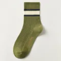 Chaussettes montantes côtelées vertes, coton rayé classique hiver décontracté quotidien chaud. - Q13-Y (Taille unique 39-45) / Vert Foncé