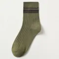 Men's Ribbed Crew Socks Olive Green Striped Cotton Casual Everyday Fashion Wear Sock - One Size 39-45 / Dark Green