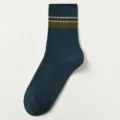 Dark blue striped men's combed cotton mid-calf socks, comfortable casual ribbed socks. - One Size 39-45 / Dark Blue