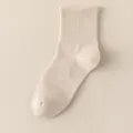 Women cotton mesh crew socks, breathable spring summer solid color casual footwear style. - C28 (One Size 34-40) / Beige