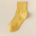 Comfortable solid yellow mid-calf socks for women, breathable mesh design, perfect for daily wear. - C28 (One Size 34-40) / Milky Yellow