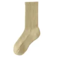 Plain ribbed warm thermal wool crew socks in light beige color for women winter daily wear. - T74 One Size (34-40) / Primrose Green