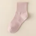 Pink breathable mesh crew socks for women, soft cotton thin style matching white sneakers. - C28 (One Size 34-40) / Light Pink