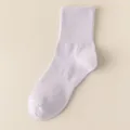 Solid purple mid-calf cotton socks with breathable mesh design, comfortable and snug fit. - C28 (One Size 34-40) / Light Purple