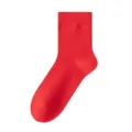 Vibrant red women's crew socks, classic solid color knit hosiery designed for daily wear. - One Size 34-40 / 801 Bright Red