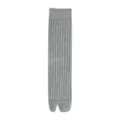 Grey split toe socks for women, mid-calf cotton socks with vertical stripes design. - Slouch Socks / Light Gray