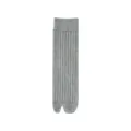 Grey split-toe cotton socks for women, stylish ribbed striped mid-calf tabi socks for daily wear. - Crew Socks / Light Gray