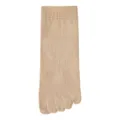 Women's solid beige combed cotton mid-tube five-toe socks variant style product item - JL98 (One Size 34-40) / JL98-Y-0 Khaki