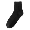Men solid black ribbed crew socks cotton breathable casual daily wear comfortable fashion socks - One Size(39-45) / Crew Socks / Black