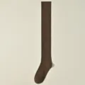 Solid color brown over-the-knee cotton long socks for women, slim fit thigh high stockings. - J66 One Size (34-40) / Coffee