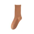 Solid color casual cotton mid-calf socks for women, comfortable daily wear and stretch fit. - Caramel color