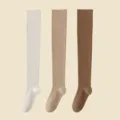 Over-the-knee socks women earth tone long leg socks knit autumn winter variant colors - One Size / White & Khaki & Coffee