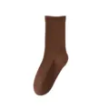 Brown ribbed crew socks for women, soft cotton knit casual wear breathable mid-calf hosiery - Coffee