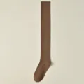 Comfortable brown ribbed over-the-knee socks, solid color cotton long socks for women. - J66 One Size (34-40) / Khaki