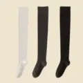 Classic over-the-knee knit socks in white, dark grey, and black, soft daily wear. - One Size / White+Dark Grey+Black