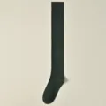 Dark green over the knee long socks, ribbed knit thigh high solid color stocking item. - J66 One Size (34-40) / Dark Green