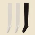 Classic over-the-knee long socks in black and white, perfect for JK style and everyday wear. - One Size / 2 Pairs of White + 1 Pair of Black