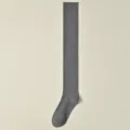 Grey ribbed over-the-knee cotton long socks, solid color slim fit high socks for women. - J66 One Size (34-40) / Light Gray