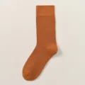 Men winter thick loop knit solid color mid tube casual business socks comfortable warm daily wear - H122 (One Size 39-46) / Caramel color