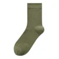 Men's green ribbed mid-calf socks cotton solid color casual business crew socks daily wear - One Size(39-46) / Army Green