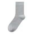 Men's solid color mid-calf ribbed socks in light grey, comfortable cotton everyday wear. - One Size(39-46) / Light Gray