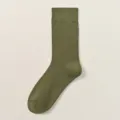 Solid color men's mid-calf thick fleece socks, army green casual business winter warm crew socks - H122 (One Size 39-46) / Dark Green