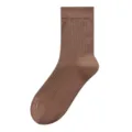 Men brown ribbed crew socks solid color comfortable cotton breathable casual dress socks new - One Size(39-46) / Dark Brown