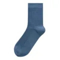 Men's solid blue ribbed crew socks, comfortable cotton, breathable and stretchy design. - One Size(39-46) / Medium Blue