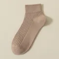 Women's pure cotton ribbed short socks, comfortable daily ankle socks for spring and summer seasons. - R86 (One Size 34-40) / Khaki