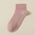 Comfortable women pink ribbed short cotton socks casual everyday wear summer ankle socks - R86 (One Size 34-40) / Purple