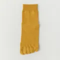 Yellow cotton five toe socks breathable mesh mid-calf sports anti odor footwear. - One Size(39-46) / Turmeric