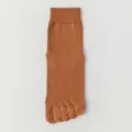 Brown cotton five toe mid tube socks, breathable mesh athletic split toe design. - One Size(39-46) / Caramel color