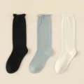 Bamboo fiber women slouch socks thin breathable rolled cuff casual socks variant black blue - 3 Pieces/Pack / Black + Light Blue + White
