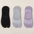 Calzini Donna Estate Dito Separato Antiscivolo Cotone Rete Traspirante Tabi Invisibili - Taglia Unica (34-39) / Nero & Grigio Chiaro & Viola Chiaro