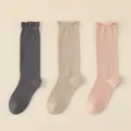 Comfortable bamboo fiber women socks with ruffed loose top stylish stack socks 3-pack - 3 Pieces/Pack / Dark Gray + Khaki + Light Pink
