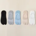 Donna Estate Calzini Dito Separato Cotone Rete Invisibile Antiscivolo Tabi Calzini Pack - Taglia Unica (34-39) / Nero & Grigio Chiaro & Azzurro & Nude & Bianco Lattescente