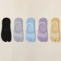 Calzini da barca tabi in cotone da donna estivi traspiranti bocca bassa calzini invisibili - Taglia Unica (34-39) / Nero & Grigio Chiaro & Azzurro & Viola Chiaro & Giallo Chiaro
