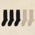 Bamboo fiber women socks spring summer roll cuff loose breathable casual thin crew socks - 5 Pairs/Pack / Black 3 Pairs + Khaki 2 Pairs