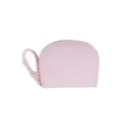 Compact pink PU leather card holder featuring cute cat embossing and a stylish wrist strap - Pink