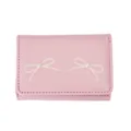 Süße rosa dreifach gefaltete Brieftasche für Damen mit weißem Schleifen- und Perlendetail - Rosa