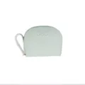 Minimalist mint green semicircular PU leather card holder with wrist strap and cute cat faces - Green