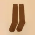 Plain brown long socks for women, comfortable daily wear knee high socks, soft winter leg warmers. - 606 (One Size 34-39) / Milk Tea