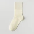 Women's summer mid-tube cotton socks, breathable and comfortable solid color casual hosiery. - R54 (One Size 34-40) / R54-Y-0 Cream White