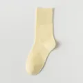 Light yellow women mid-calf socks thin breathable solid color casual daily hosiery - R54 (One Size 34-40) / R54-Y-0 Cream Yellow