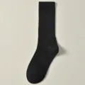 Solid black cotton crew socks, ribbed long tube casual socks for women, winter daily wear. - J23 One Size (34-40) / Black